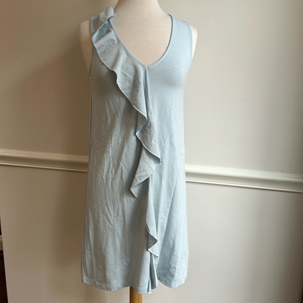 Lilla P Women's Ruffle Front Shift Dress Light Blue XS NWT